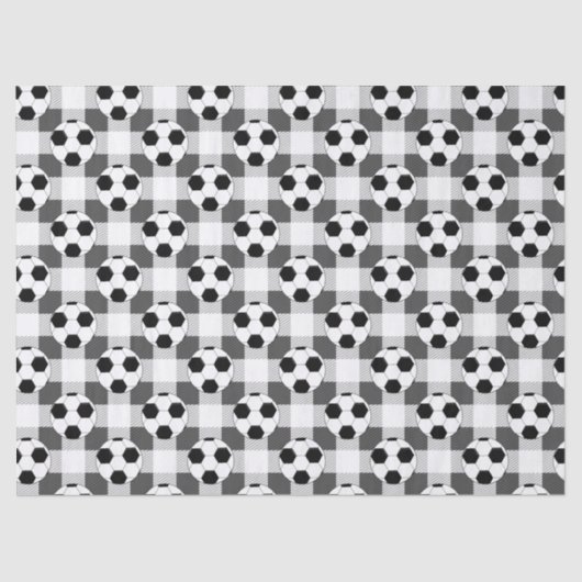 サッカーのボール格子柄の白黒とグレー 薄葉紙 (正面)
