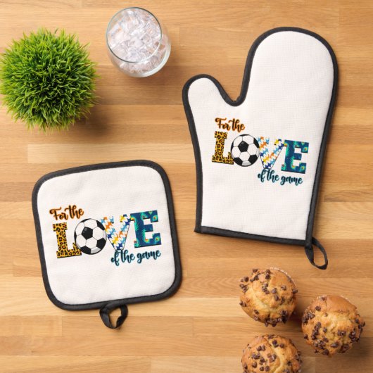 サッカーのママ・ヒョウの試合の愛のために 鍋つかみ&鍋敷きセット (トップダウン)