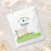 サッカーのルーキー「ゲームタイムだよ」1歳の誕生日 フェイバーバッグ (クリップ留めされた状態)