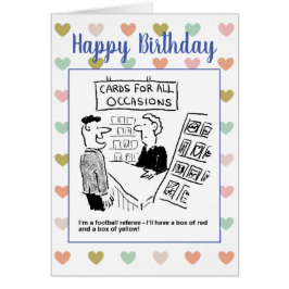 サッカーのレフリーは赤買と黄色のカードを望んでいる