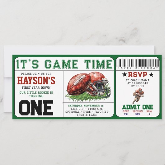 サッカーの一年中下りチケット1st誕生日 招待状 (正面)