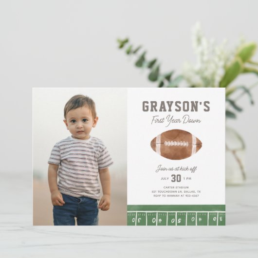 サッカーの一年中下り1歳の誕生日の写真 招待状 (スタンド正面)