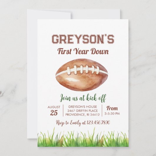 サッカーの一年中下り1歳の誕生日パーティー 招待状 (正面)