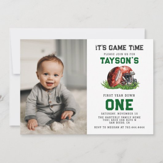 サッカーの一年目が終わる1歳の誕生日 招待状 (正面)