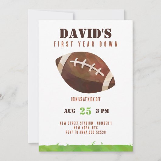 サッカーの一年目を切る誕生日の男の子 招待状 (正面)