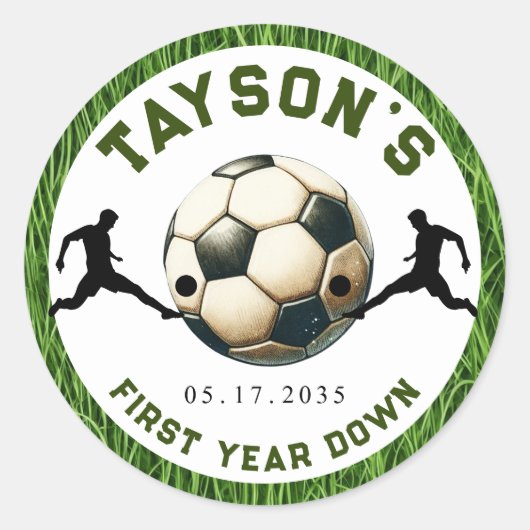 サッカーの一歳目切り1歳の誕生日 ラウンドシール (正面)