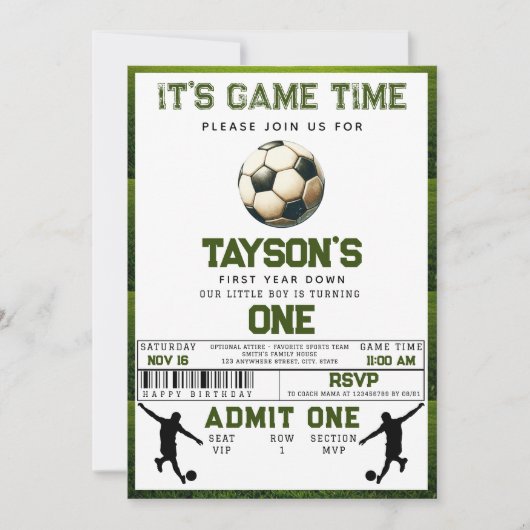 サッカーの一歳目切り1歳の誕生日 招待状 (正面)