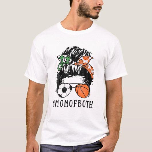 サッカーの両方の母サッカーバスケットボールの乱雑なBunサングラス Tシャツ (正面)