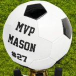 サッカーの個人化選手番号名MVP サッカーボール<br><div class="desc">サッカーパーソナライズされたボール選手ナンバーMVPまたはキャプテンなどの他のタイトルの名前と追加ライン</div>