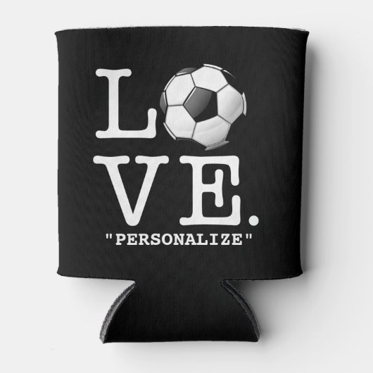サッカーの光沢のあるサッカーボールが大好き 缶クーラー (正面)