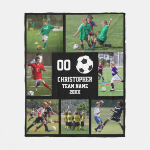 サッカーの写真コラージュのチーム名ポスター フリースブランケット