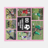サッカーの写真コラージュのピンク フリースブランケット (正面(横))