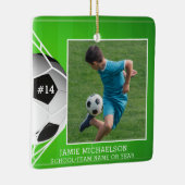 サッカーの写真パーソナライズされた セラミックオーナメント (右)
