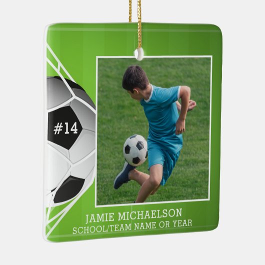 サッカーの写真パーソナライズされた セラミックオーナメント (右)