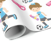 サッカーの包装紙を遊んでいる女の子 ラッピングペーパー (ロールコーナー)