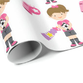 サッカーの包装紙を遊んでいる女の子 ラッピングペーパー (ロールコーナー)