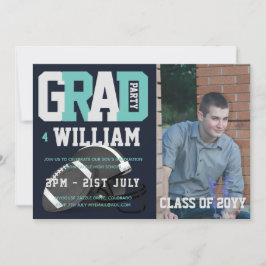 サッカーの卒業写真の招待状ブルー 招待状