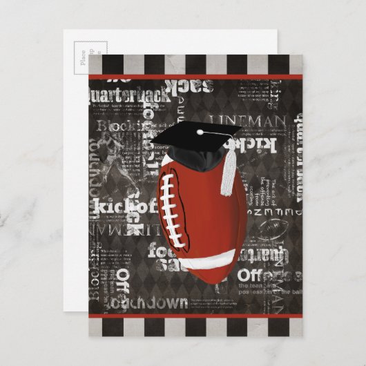 サッカーの卒業式キャップ、サッカーの単語を着用 案内ポストカード (正面/裏面)