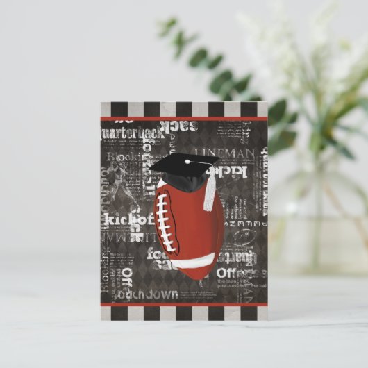 サッカーの卒業式キャップ、サッカーの単語を着用 案内ポストカード (スタンド正面)