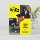 サッカーの卒業式スポーツイエロー発表 招待状 (スタンド正面)