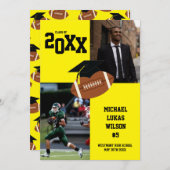 サッカーの卒業式スポーツイエロー発表 招待状 (正面/裏面)