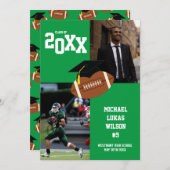 サッカーの卒業式スポーツグリーン発表 招待状 (正面/裏面)