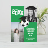 サッカーの卒業式スポーツグリーン白アナウンス 招待状 (スタンド正面)