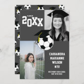 サッカーの卒業式スポーツグレー発表 招待状 (正面/裏面)