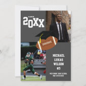 サッカーの卒業式スポーツグレー発表 招待状 (正面)