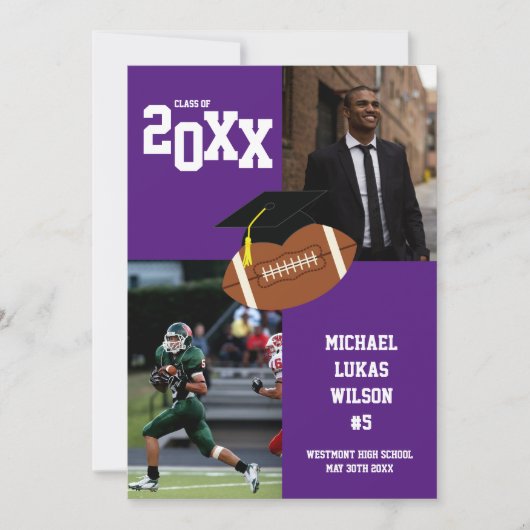 サッカーの卒業式スポーツパープル発表 招待状 (正面)