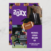 サッカーの卒業式スポーツパープル発表 招待状 (正面/裏面)