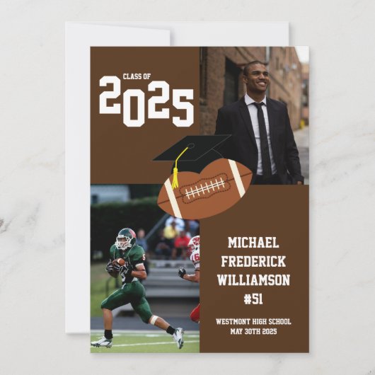 サッカーの卒業式スポーツブラウン発表 招待状 (正面)