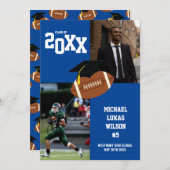 サッカーの卒業式スポーツブルー発表 招待状 (正面/裏面)