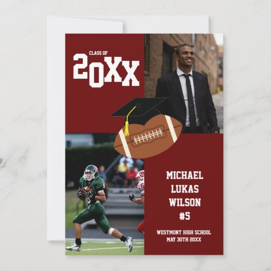 サッカーの卒業式スポーツマルーン発表 招待状 (正面)