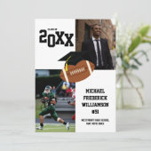 サッカーの卒業式スポーツ白黒 招待状 (スタンド正面)