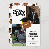 サッカーの卒業式スポーツ白黒 招待状 (正面/裏面)