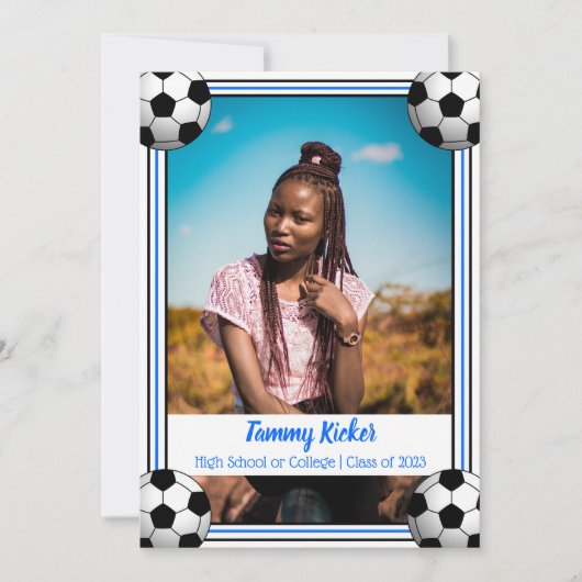 サッカーの卒業（青と黒） 案内状 (正面)