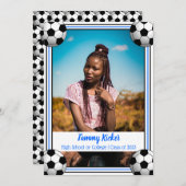 サッカーの卒業（青と黒） 案内状 (正面/裏面)