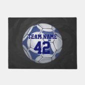 サッカーの名前の付いた青と白 ドアマット (正面)