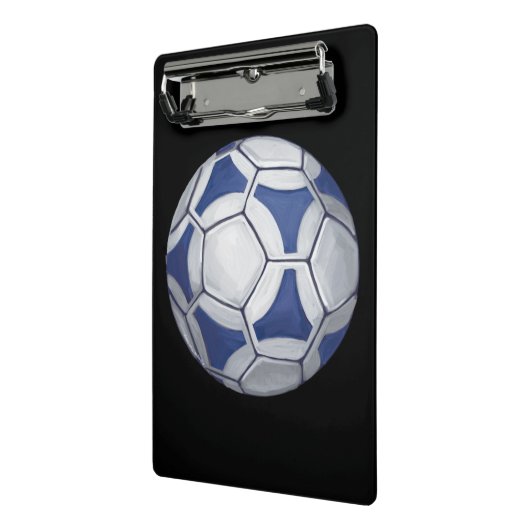 サッカーの名前の付いた青と白 ミニクリップボード (アングル2)