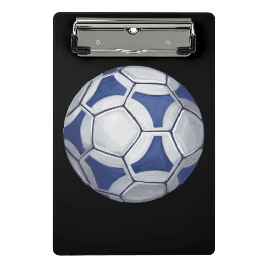 サッカーの名前の付いた青と白 ミニクリップボード (正面)
