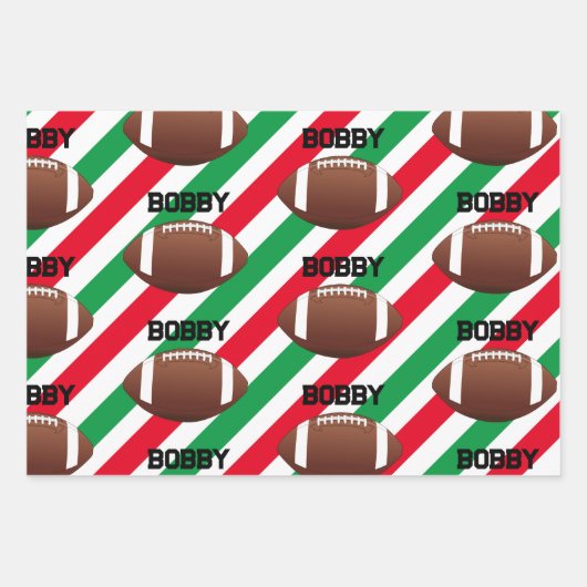 サッカーの名前を追加クリスマスおもしろい赤と緑3 ラッピングペーパーシート (正面)