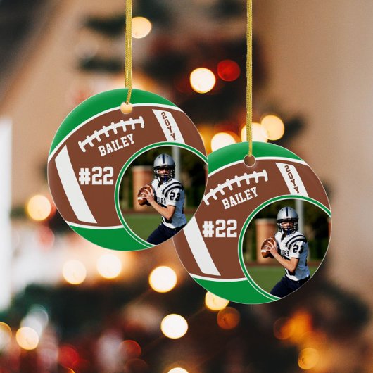 サッカーの名前ジャージー番号フォトキープサケ セラミックオーナメント