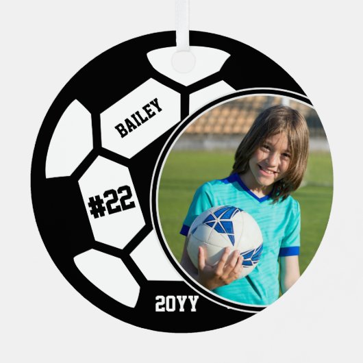 サッカーの名前ジャージー番号フォトキープサケ メタルオーナメント (裏面)