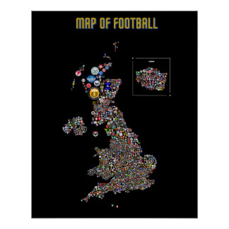サッカーの地図（英国） ポスター