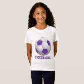 サッカーの女の子のサッカーボールの紫色および白 Tシャツ (正面フル)