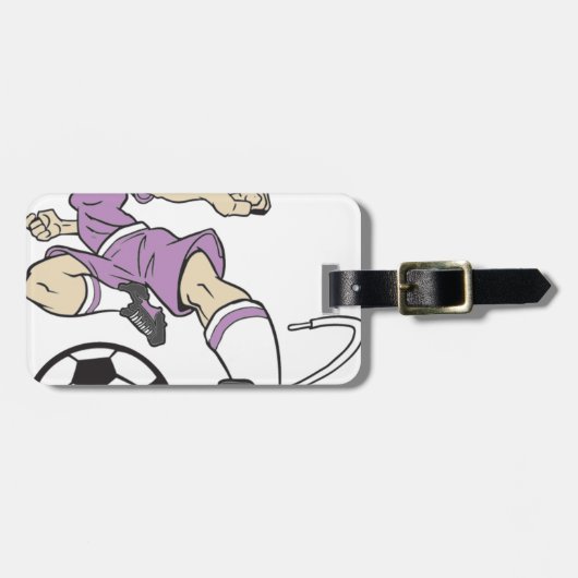 サッカーの女の子のブルネット ラゲッジタグ (正面横)