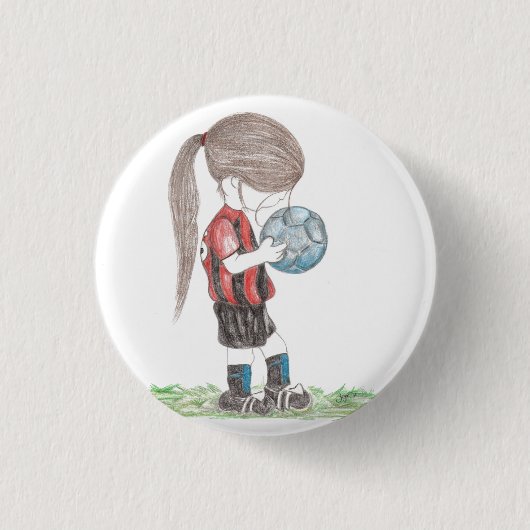 サッカーの女の子ボタン 缶バッジ (正面)