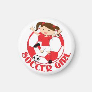 サッカーの女の子1および球赤と白v2 マグネット