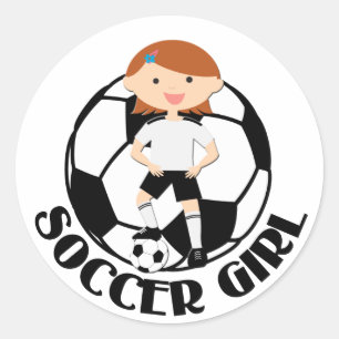 サッカーの女の子3および球白黒v2 ラウンドシール